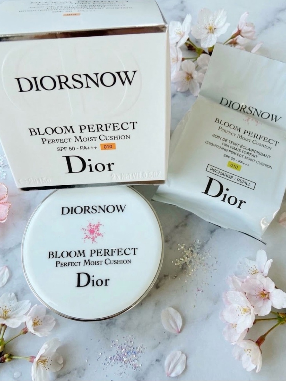 Dior Diorsnow Bloom Perfect Cushion Foundation SPF50 +FREE REFILL Factory Sealed